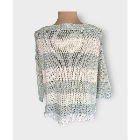Free People Women’s S Parkslope Stripe Mint Ivory Pullover Sweater - Picture 13 of 13